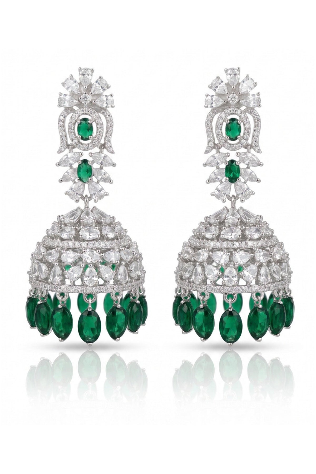 White Rhodium Finish Diamond & Emerald Stone Choker Necklace Set