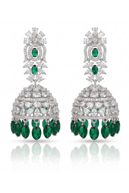 White Rhodium Finish Diamond & Emerald Stone Choker Necklace Set