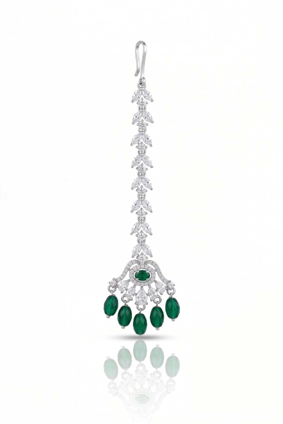 White Rhodium Finish Diamond & Emerald Stone Choker Necklace Set