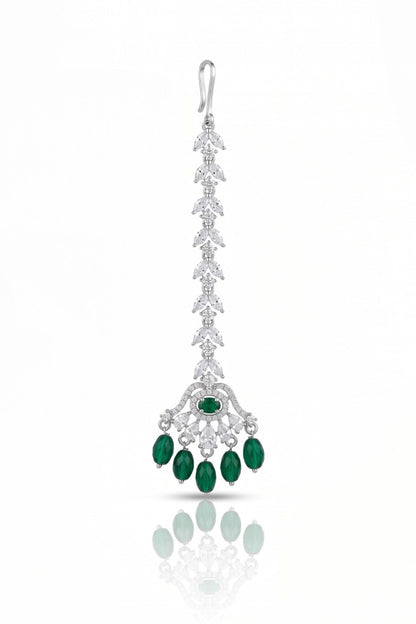 White Rhodium Finish Diamond & Emerald Stone Choker Necklace Set