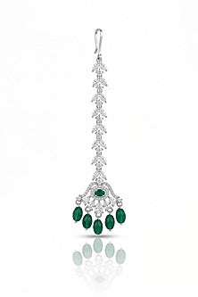 White Rhodium Finish Diamond & Emerald Stone Choker Necklace Set