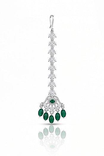 White Rhodium Finish Diamond & Emerald Stone Choker Necklace Set