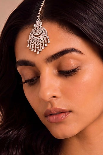 White Rhodium Finish Zircon Maangtikka