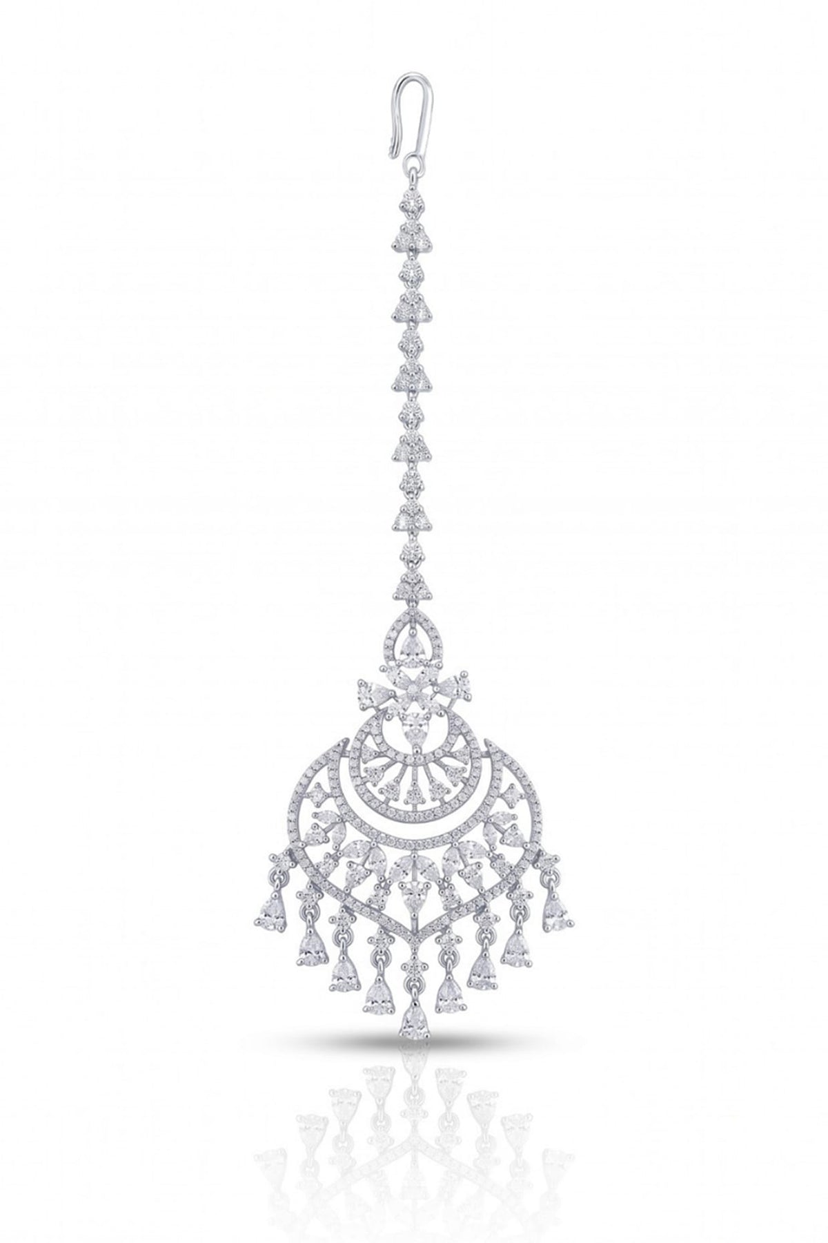 White Rhodium Finish Zircon Maangtikka
