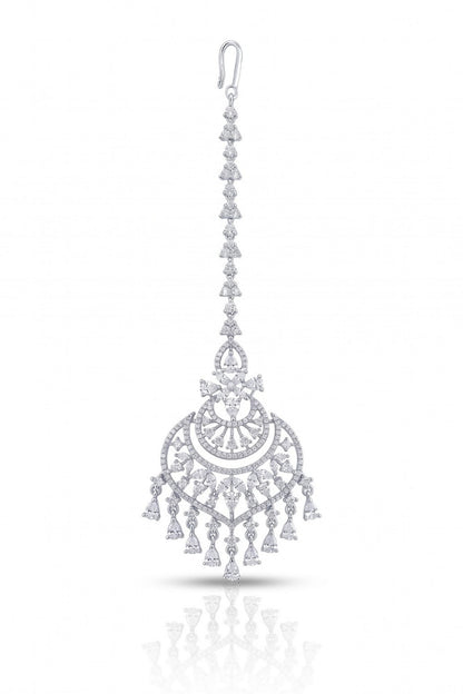 White Rhodium Finish Zircon Maangtikka