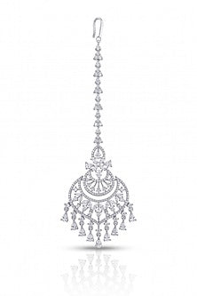White Rhodium Finish Zircon Maangtikka