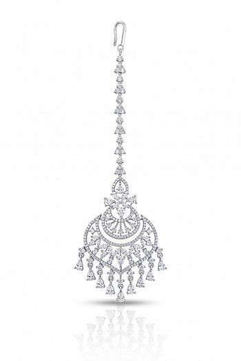 White Rhodium Finish Zircon Maangtikka