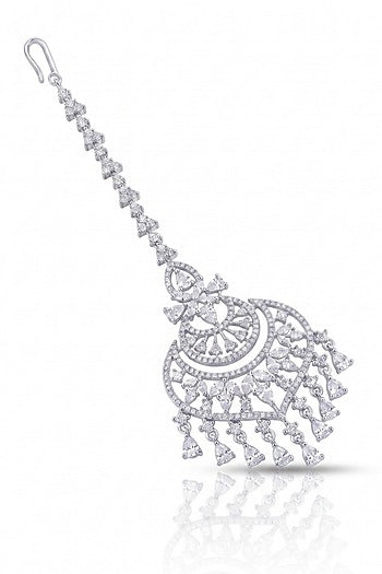 White Rhodium Finish Zircon Maangtikka