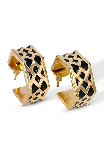 Gold Finish Enamaled Hoop Earrings