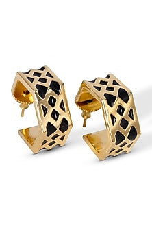 Gold Finish Enamaled Hoop Earrings