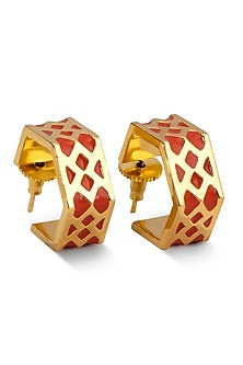 Gold Finish Enamaled Hoop Earrings