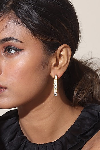 Gold Finish White Enameled Hoop Earrings