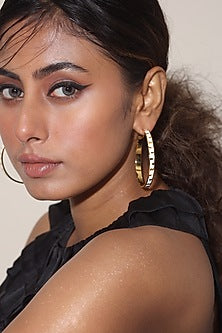 Gold Finish White Enameled Hoop Earrings
