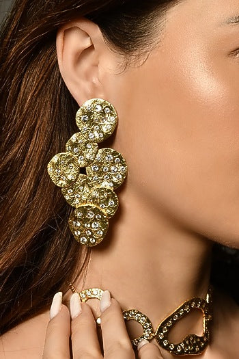 Gold Finish Zircon Glint Cluster Earrings