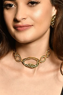 Gold Finish Diamond Glint Choker Necklace