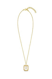 Gold Finish Diamond Initial I Necklace