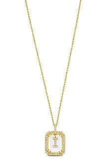 Gold Finish Diamond Initial I Necklace