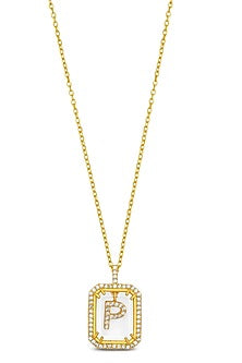 Gold Finish Diamond Initial P Necklace