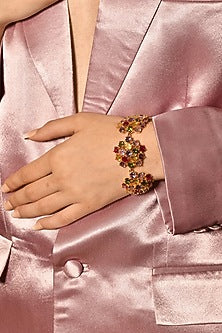 Gold Finish Multi-Colored Crystal & Zircon Bauble Bracelet