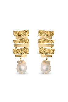 Gold Finish Pearl Wave Earrings