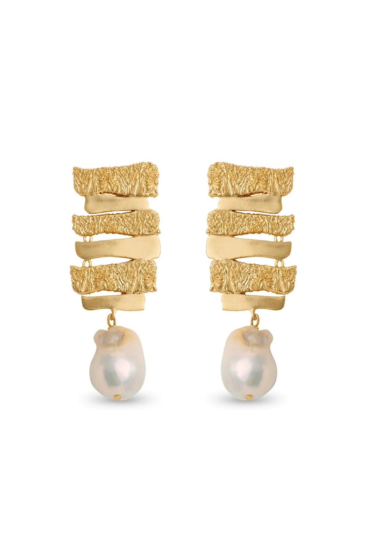 Gold Finish Pearl Wave Earrings