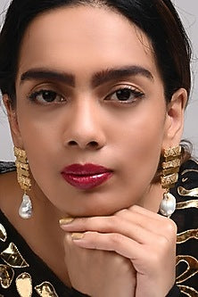 Gold Finish Pearl Wave Earrings