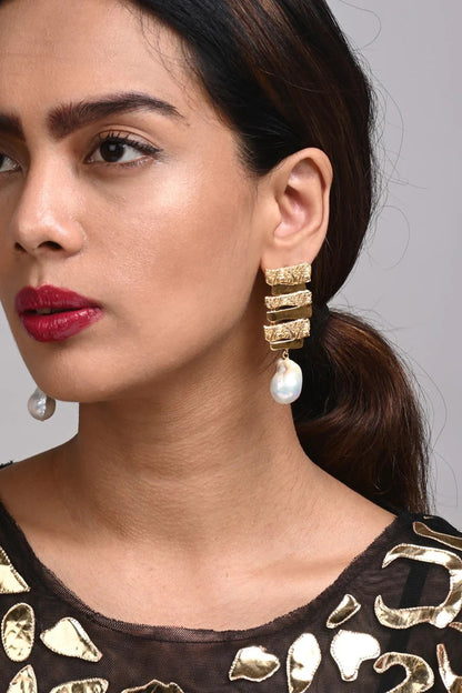 Gold Finish Pearl Wave Earrings