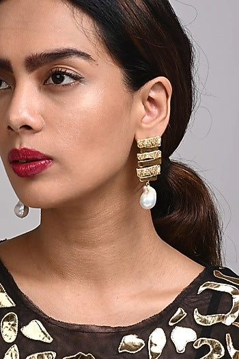 Gold Finish Pearl Wave Earrings
