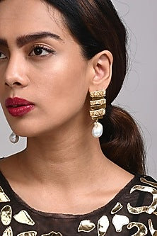 Gold Finish Pearl Wave Earrings