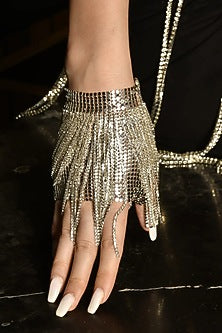 White Finish Silver Rhinestone Glove