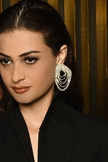 White Finish Rhinestone Fluid Dangler Earrings