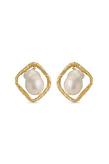 Gold Finish Pearl Stud Earrings