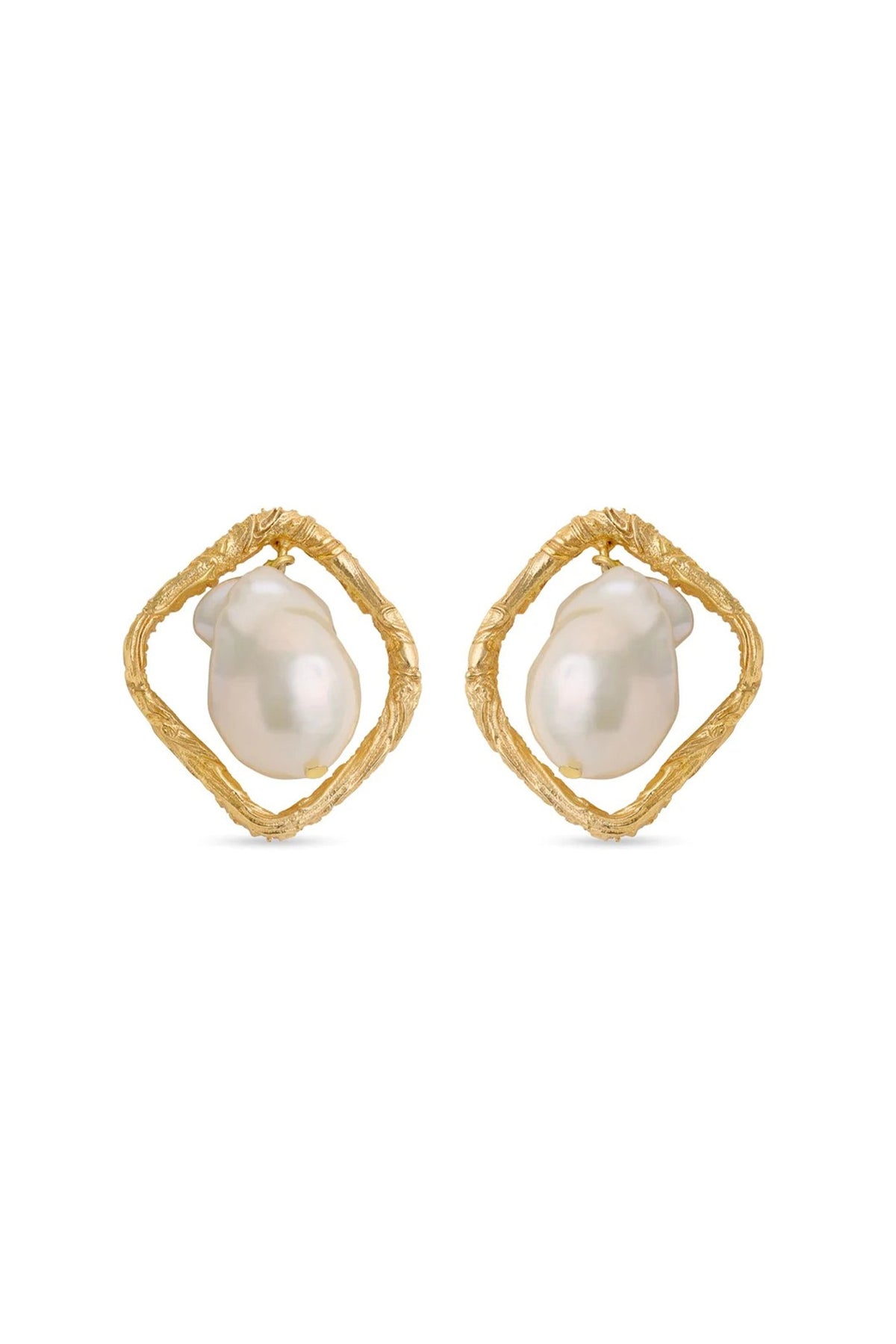 Gold Finish Pearl Stud Earrings