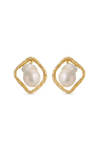 Gold Finish Pearl Stud Earrings