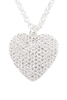White Finish Diamond Heart-Shaped Pendant Necklace