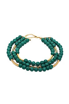 Gold Finish Malachite Beaded Layered Necklace