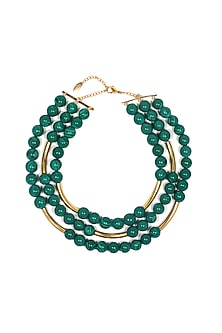 Gold Finish Malachite Beaded Layered Necklace