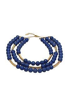 Gold Finish Lapis Beaded Layered Necklace