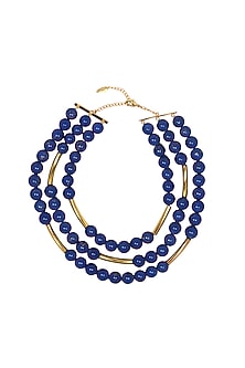 Gold Finish Lapis Beaded Layered Necklace
