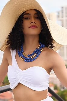 Gold Finish Lapis Beaded Layered Necklace