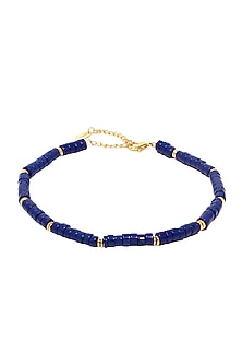 Gold Finish Lapis Beaded Chain Necklace