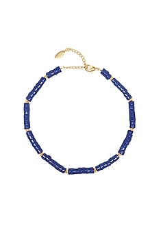 Gold Finish Lapis Beaded Chain Necklace