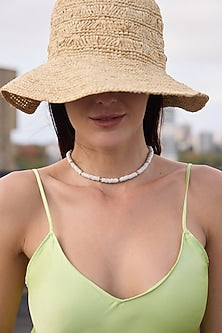 Gold Finish Howlite Beaded Chain Necklace