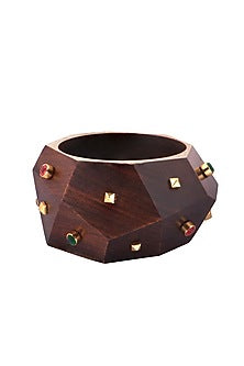 Gold Finish Pink & Green Stone Faceted Bangle