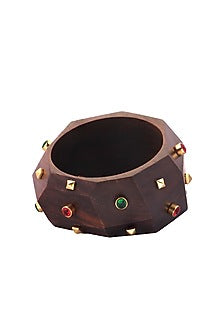 Gold Finish Pink & Green Stone Faceted Bangle
