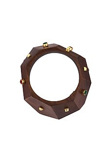 Gold Finish Pink & Green Stone Faceted Bangle