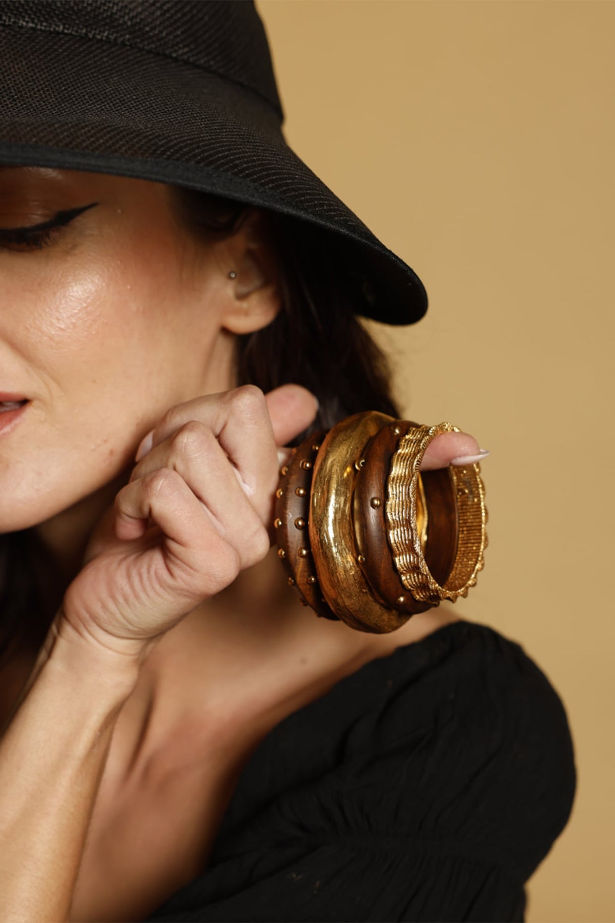 Gold Finish Wooden Bangle