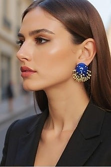 Gold Plated Blue Stone Stud Earrings