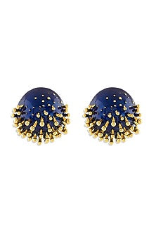 Gold Plated Blue Stone Stud Earrings