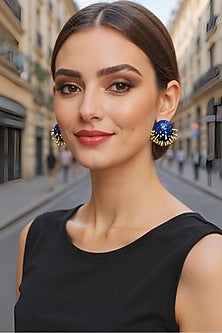 Gold Plated Blue Stone Stud Earrings